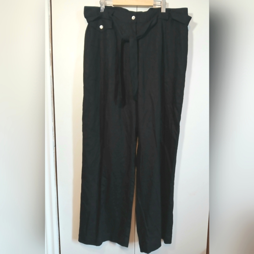 High-Rise Black Paperbag Waist Wide-Leg Pants